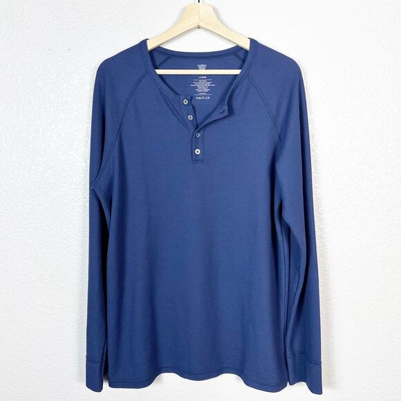 Mack Weldon Mens Long Sleeve Waffle Knit Henley Shirt in Blue Size Large - Picture 1 of 6